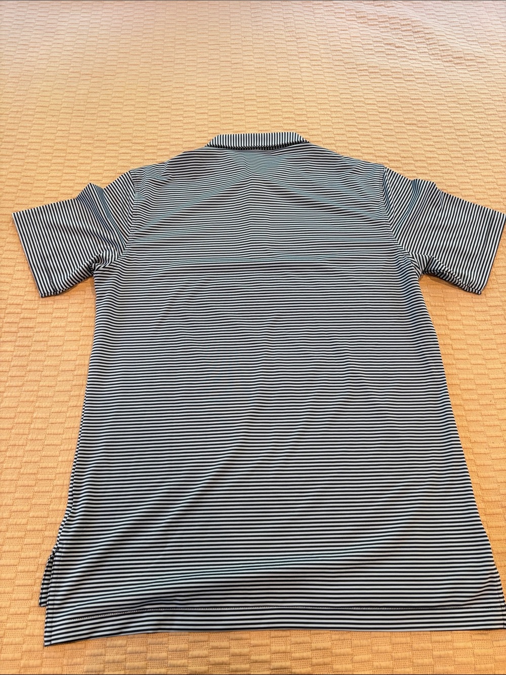 Peter Millar Navy and White Narrow-Stripe Polo - Summer Comfort size M - Picture 3 of 5